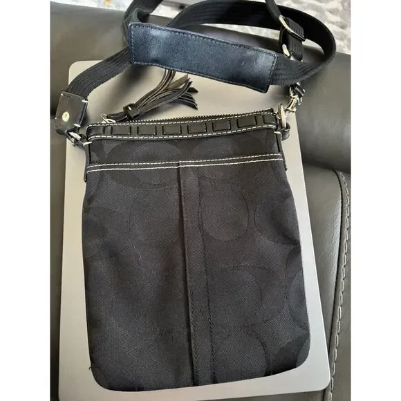 Coach Signature Logo Python Leather Trim Crossbody Shoulder Bag - Picture 3 of 4